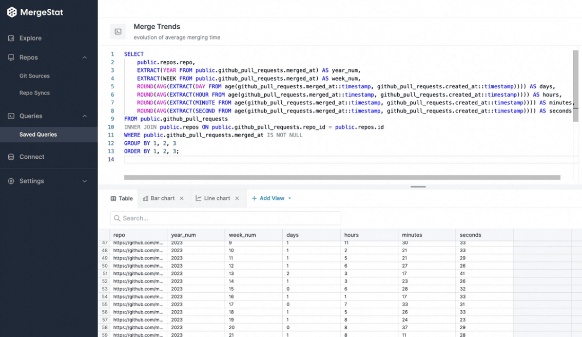 Example of running a query in mergestat